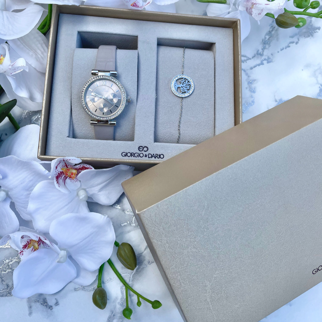 Silver watch discount and bracelet set