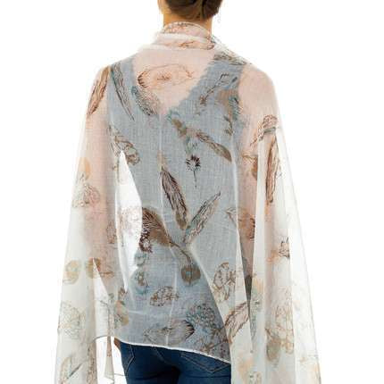 Ecru Leaf Patterned Lightweight Scarf