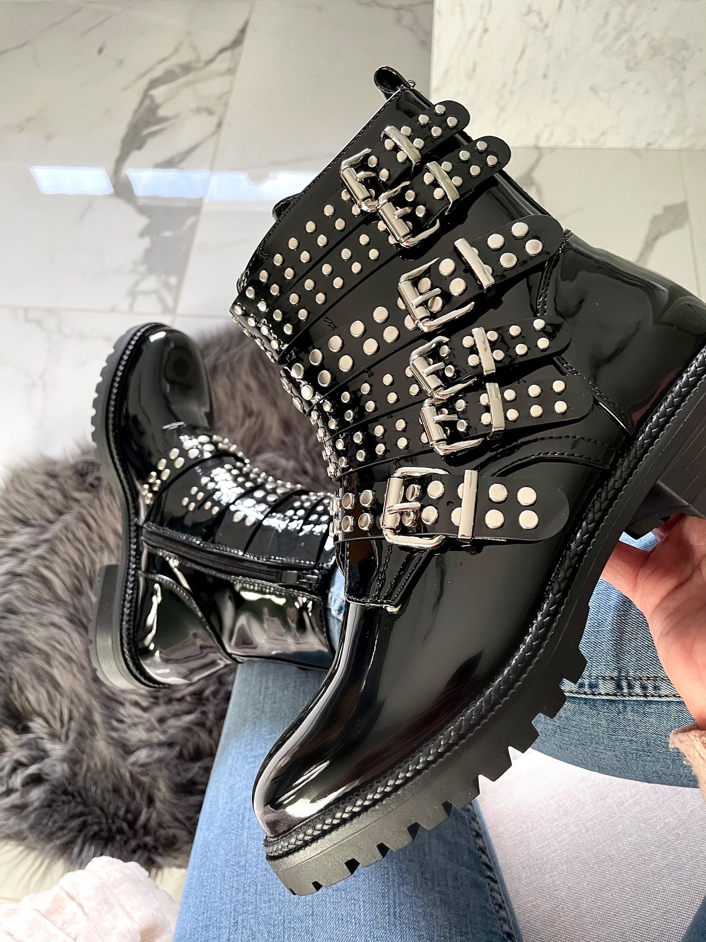 Keilidh Buckle Black Biker Boot