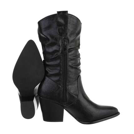 Nina Black Faux Leather Slouch Western Boot