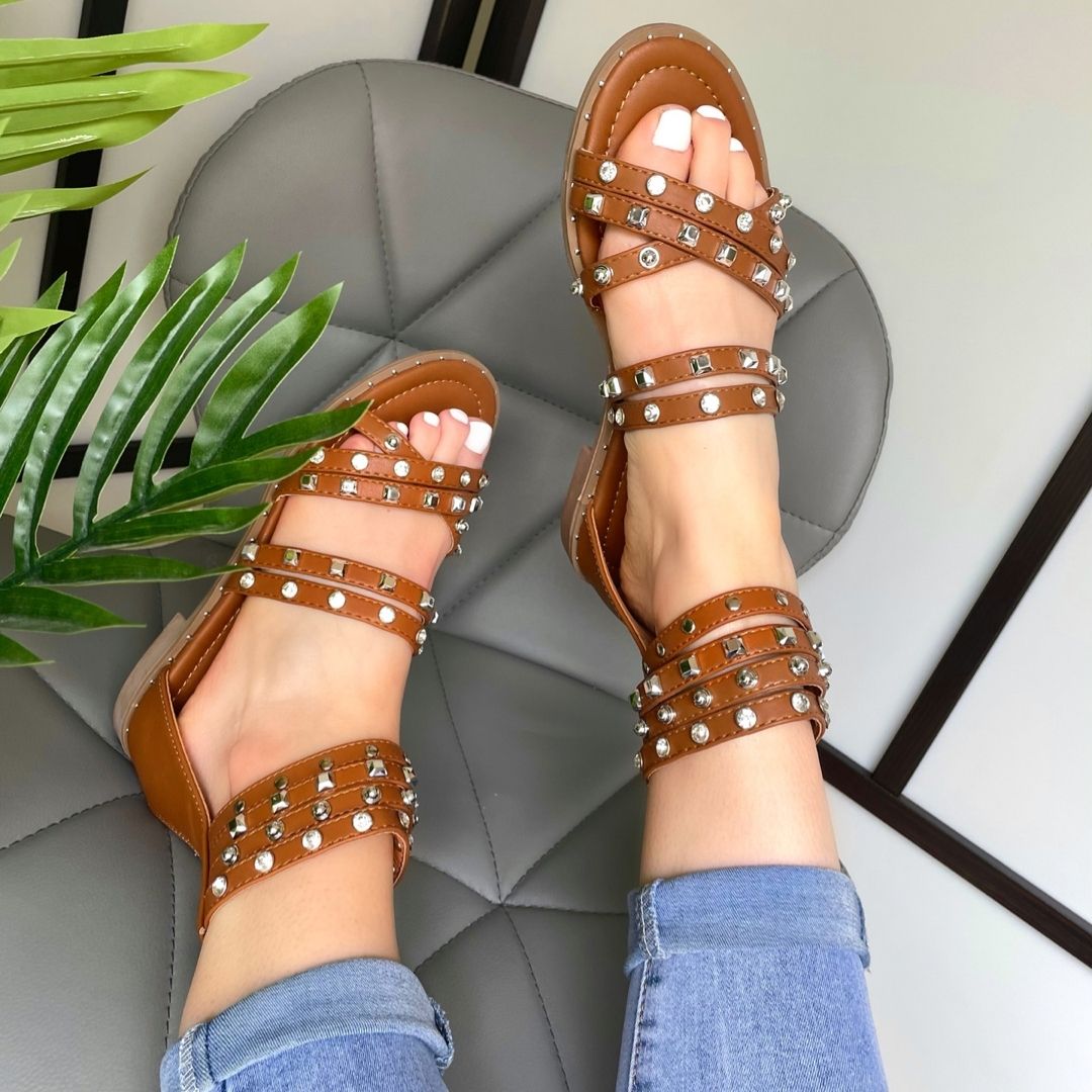 Bianca Tan Brown Flat Gladiator Sandals