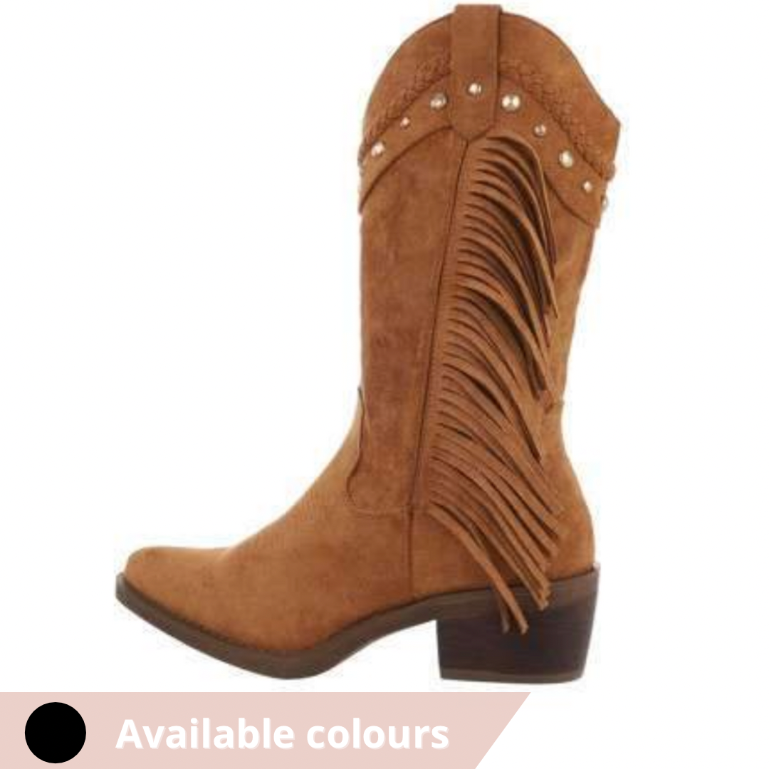 Emma Tan Retro Mid Calf Cowboy Boots