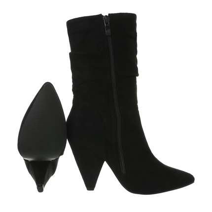 Black Faux Suede Slouch High Heel Boot