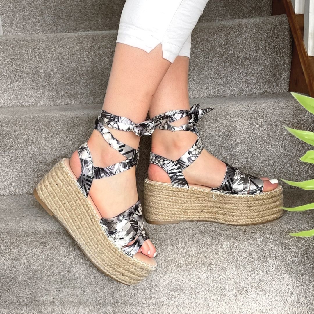 Sofia Silk Tie Wedge Sandals