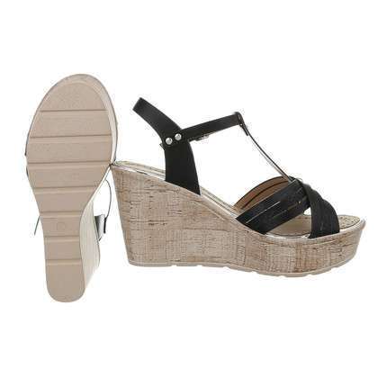 Grace Black Multi Strap Cork Effect T-bar Wedge Sandals