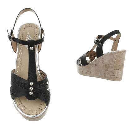 Grace Black Multi Strap Cork Effect T-bar Wedge Sandals