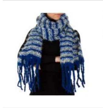 Blue Long Soft Striped Knitted Scarf