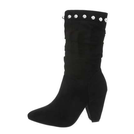 Black suede high heel boots with stud details