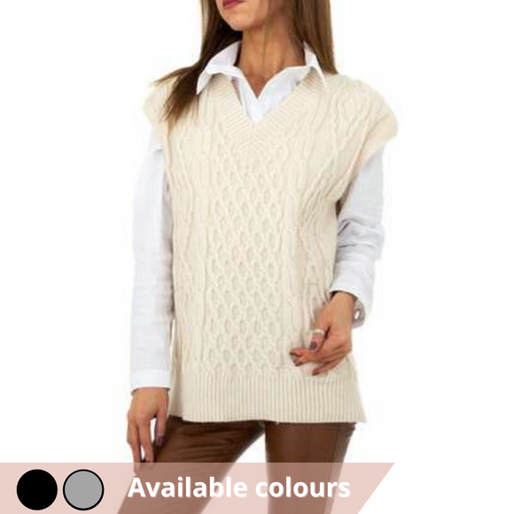 Longline Cable Knitted Sleevless Jumper