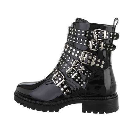 PU black mirror biker boot with buckle and stud details