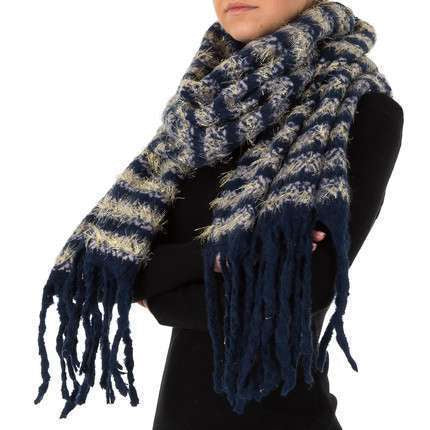 Long Navy Soft Striped Knitted Scarf