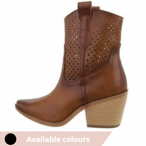Faith Brown Cowboy Style Chunky Heel Ankle Boots
