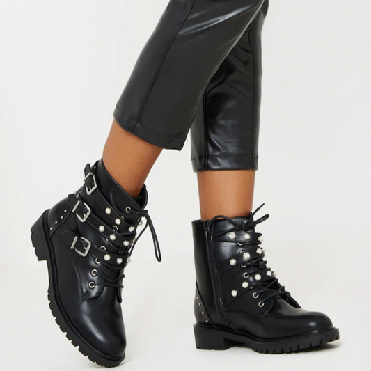 Rosie Black Faux Leather Biker Boot