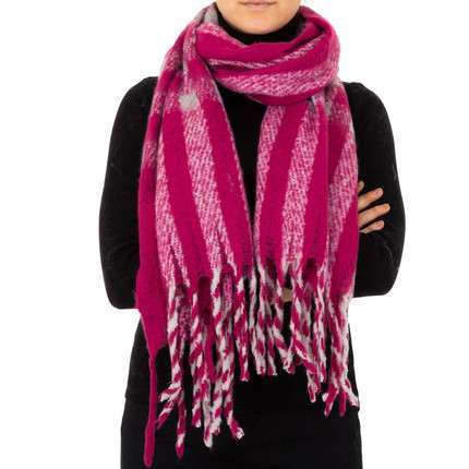 Fuchsia Chunky Knit Scarf With Tassles