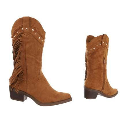 Emma Tan Retro Mid Calf Cowboy Boots