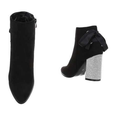 Jessica Black Faux Suede Diamanté Block Heel Boot