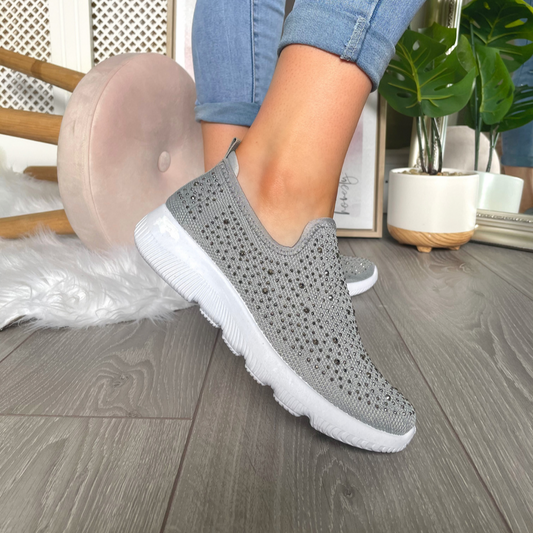 Lila Grey Studded Slip On Trainers