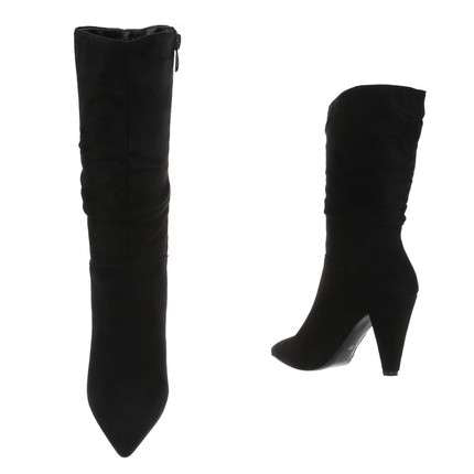 Laura Black Faux Suede Slouch High Heel Boot