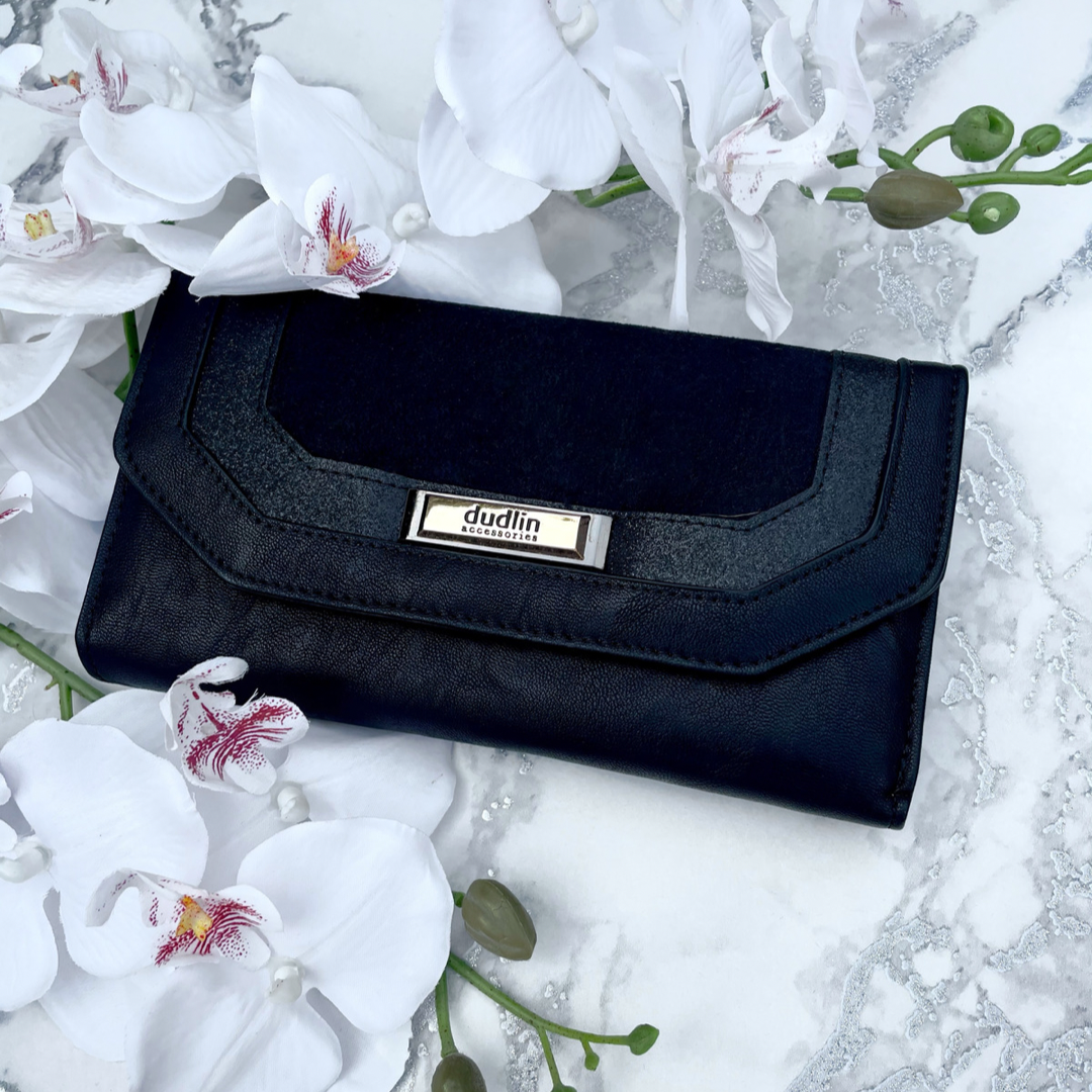 Classic Black Faux Leather And Suede Purse