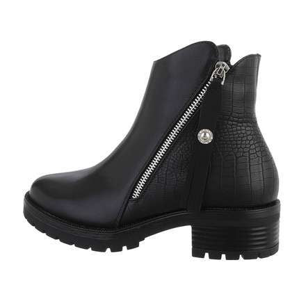 Georgie Black Leather-Look Faux Croc Ankle Boots