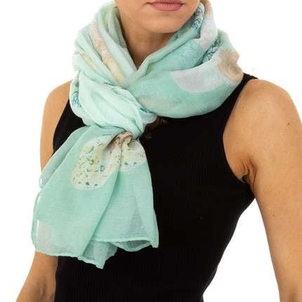 Turquoise Green Patterned Lightweight Scarf