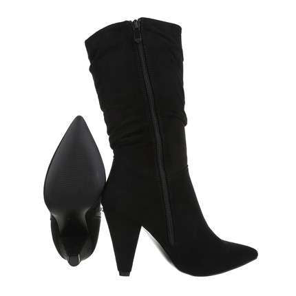 Laura Black Faux Suede Slouch High Heel Boot