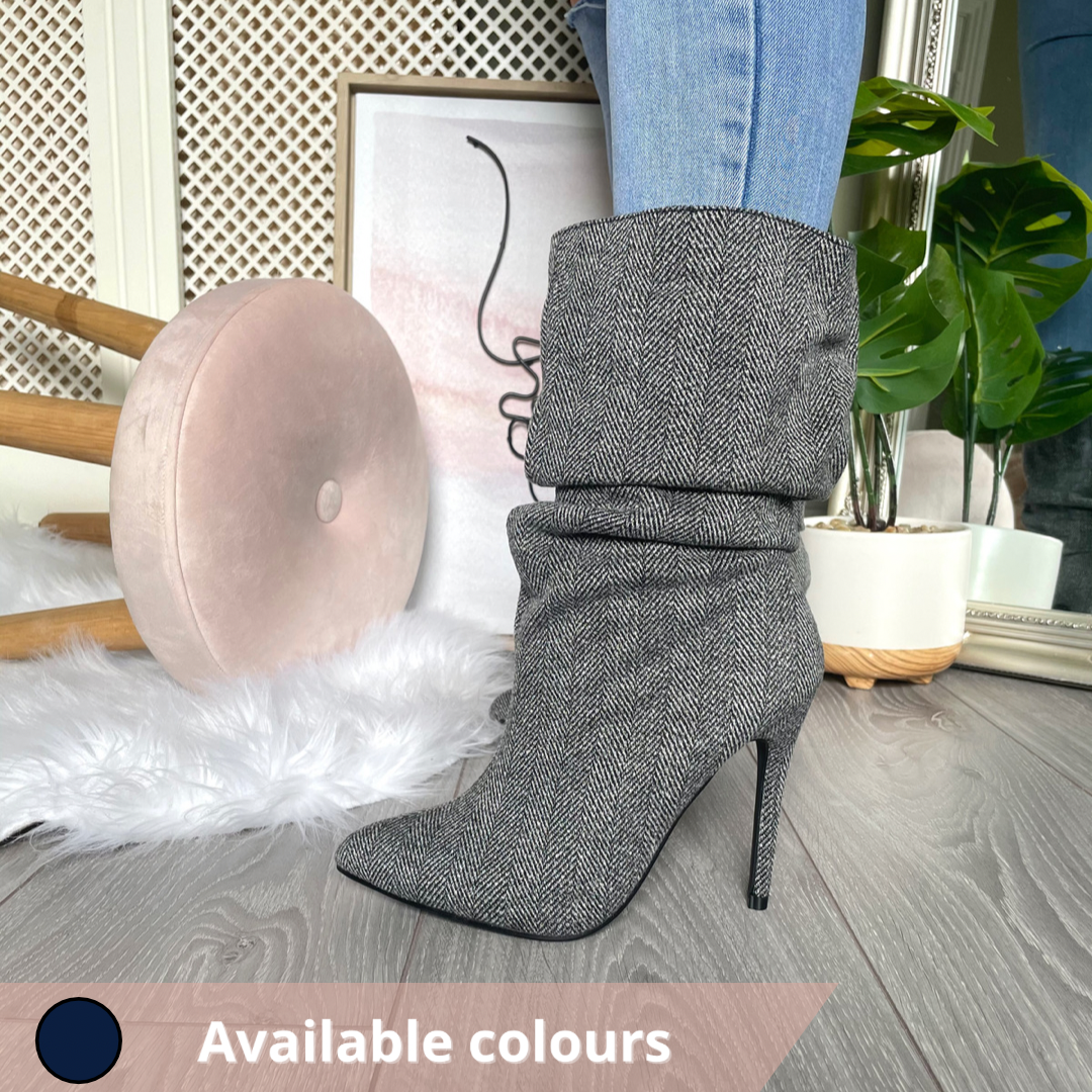 Khloe Slouch Grey High Heel Boot