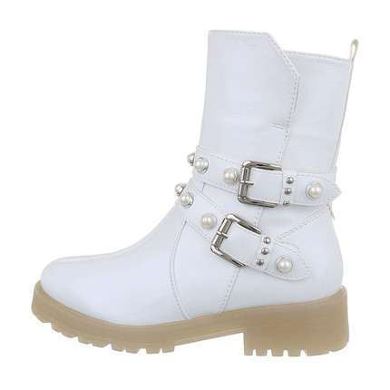 White biker boot with Pearl detail 