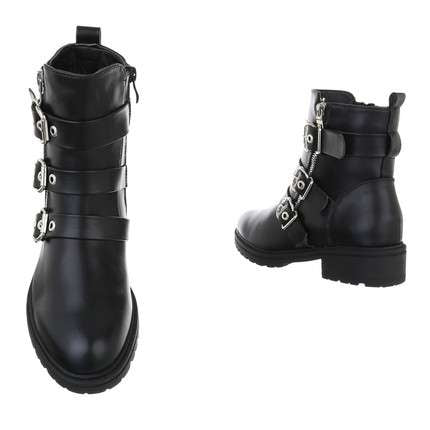 Mia Black Faux Leather Buckle Biker Boot