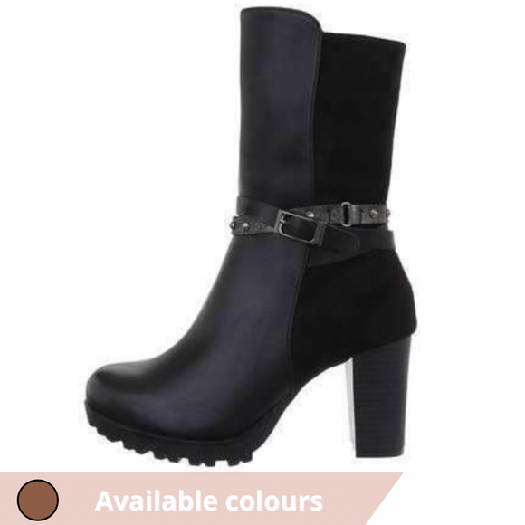 Lottie Black Mid Calf High Heel Boot