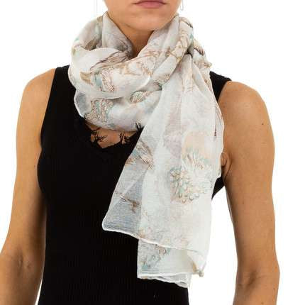 Ecru Leaf Patterned Lightweight Scarf