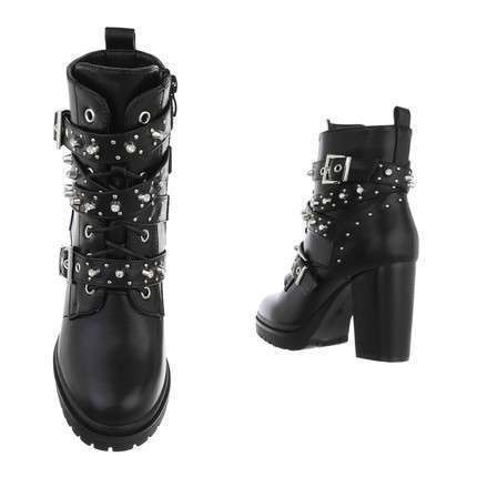 Piper Black Faux Leather High Heel Biker Boot