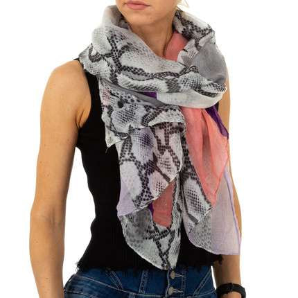 White and pink snake print light scarf