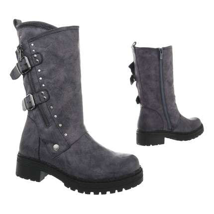 Roxanne Mid Calf Grey Faux Leather Biker Boot