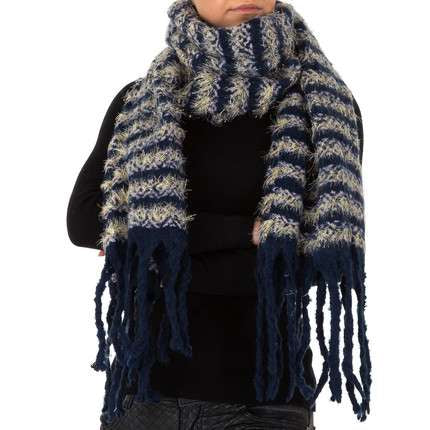 Long Navy Soft Striped Knitted Scarf