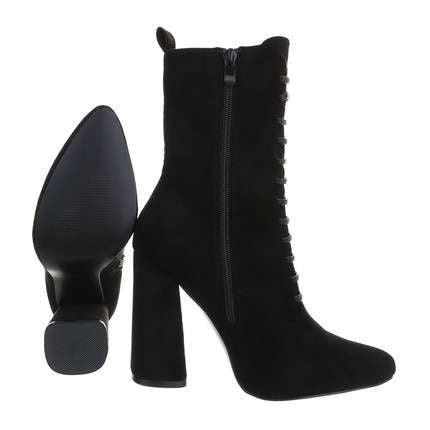 Lola Black Faux Suede Lace Up High Heel Boot