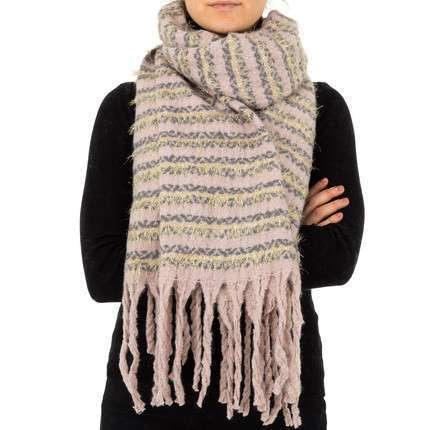 Pink Long Soft Striped Knitted Scarf