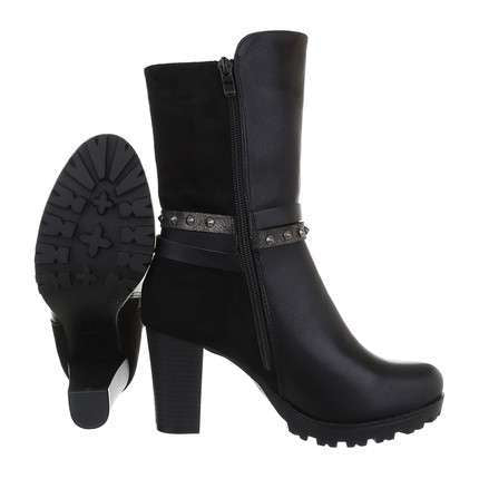 Lottie Black Mid Calf High Heel Boot