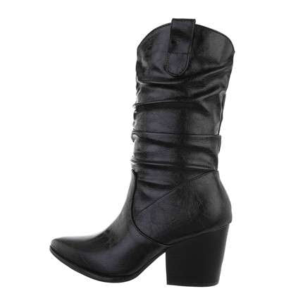Nina Black Faux Leather Slouch Western Boot