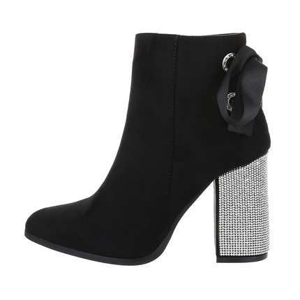 Jessica Black Faux Suede Diamanté Block Heel Boot