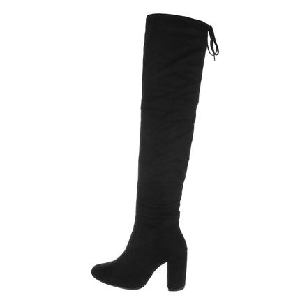 Black suede over the knee block heel boot