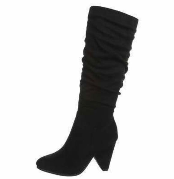 Olivia Black Faux Suede Slouch High Heel Boot