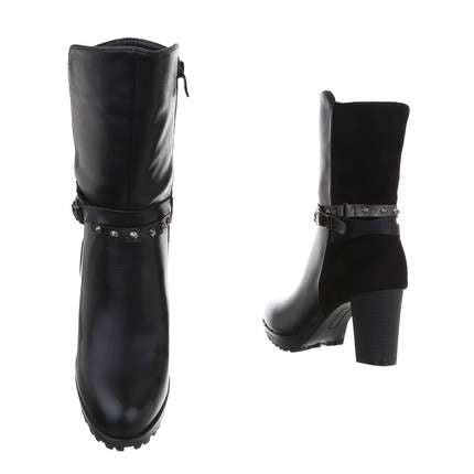 Lottie Black Mid Calf High Heel Boot