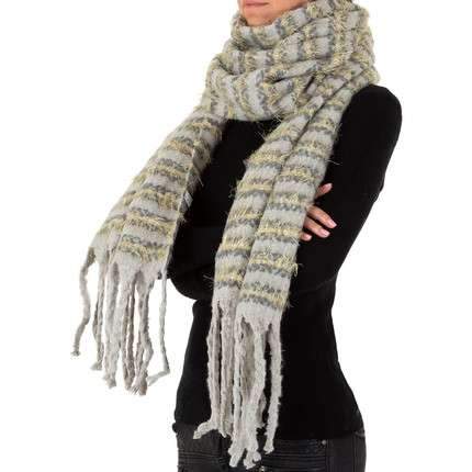 Grey Long Soft Striped Knitted Scarf