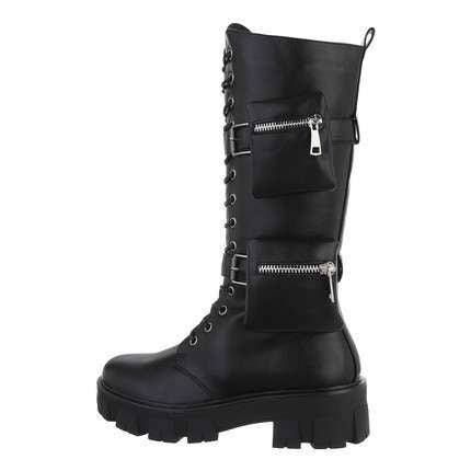 Nova Mid Calf Black Faux Leather Biker Boot With Pouch