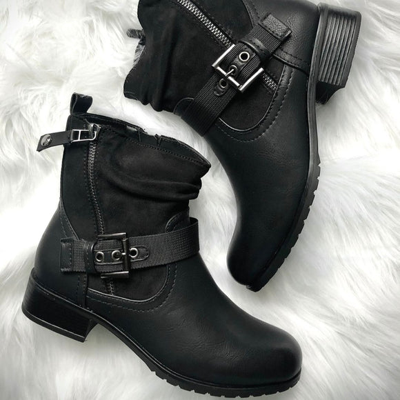 Anna Black Flat Ankle Boot