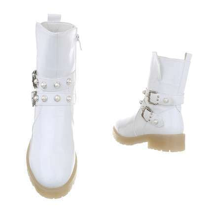 Sadie White PU Biker Boot