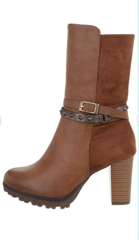 Lottie Brown Mid Calf High Heel Boot