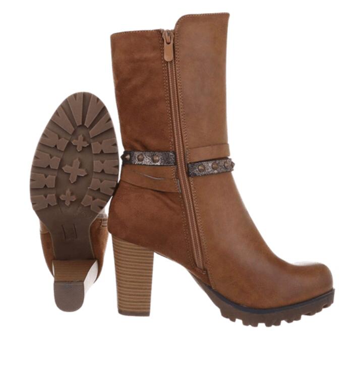 Lottie Brown Mid Calf High Heel Boot