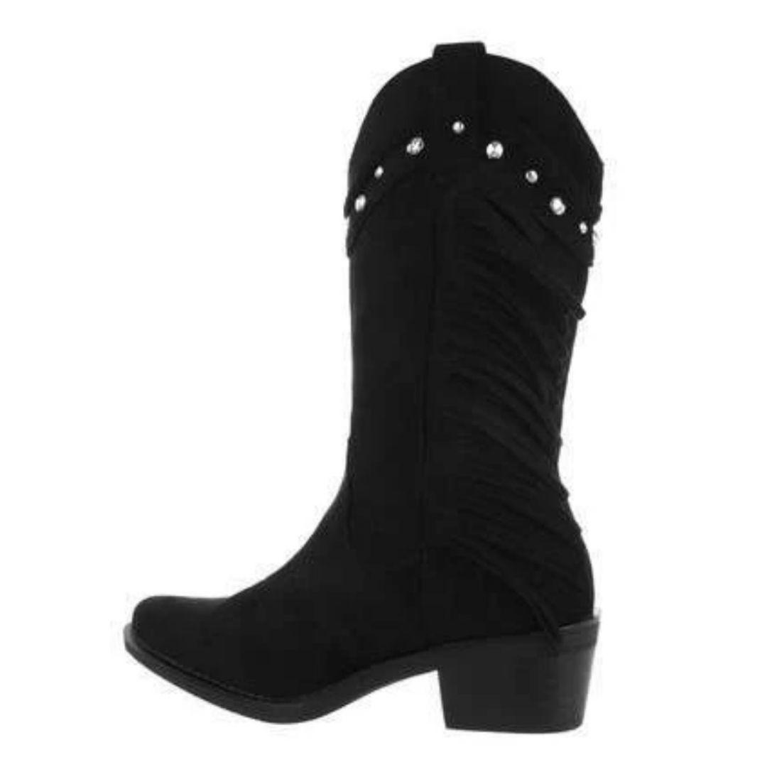 Emma Black Retro Mid Calf Cowboy Boots